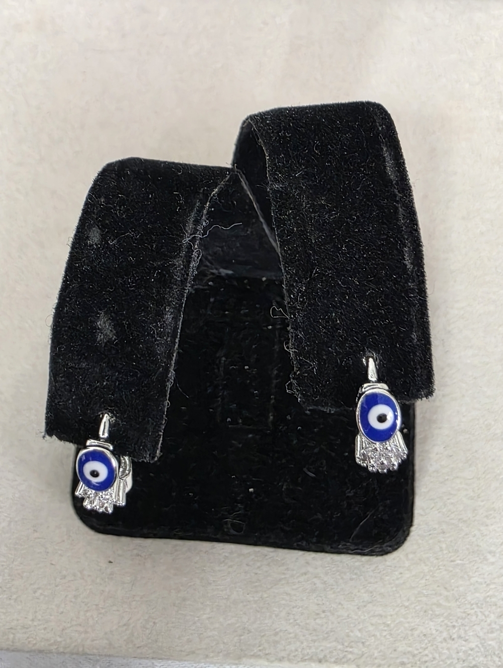 Silver Gold Filled Blue Evil Eye Huggie Hoop Earrings - Picture 6 of 9